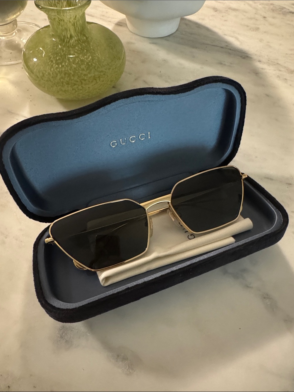 Gucci Gold Rectangular Frame Cat Eye Sunglasses with Black/Gray Lenses - GG0538S